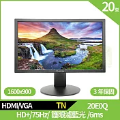 AOPEN 20E0Q 20型低藍光螢幕(TN,16:9,VGA,HDMI,75Hz,6ms,無喇叭)