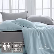 MONTAGUT-60支300織紗萊賽爾纖維-天絲刺繡薄被套床包組(湖水綠-雙人) 5尺