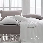 MONTAGUT-60支300織紗萊賽爾纖維-天絲刺繡薄被套床包組(月牙褐-雙人) 5尺