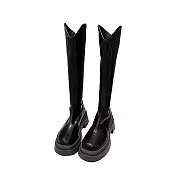 【Amoscova】素面V口騎士長筒女靴(1705) EU36 黑色