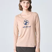 【荒野wildland】女輕能量纖維大圓領印花保暖衣0B12663-121 S 小麥色