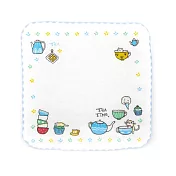 【Peter & Andy】純棉100% MIT設計製造::童趣小方巾-貓咪下午茶  藍