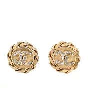 CHANEL 鍊條圓形水鑽CC LOGO夾式耳環 展示品 (金色)