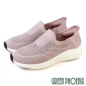 【GREEN PHOENIX】女 健走鞋 休閒鞋 懶人鞋 秒穿滑套 厚底 彈力 透氣 襪套式 EU39 粉紅色