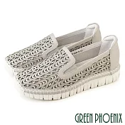 【GREEN PHOENIX】女 樂福鞋 休閒鞋 平底鞋 懶人鞋 便鞋 全真皮 牛皮 吸震減壓 EU35 淺灰色
