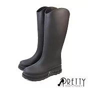 【Pretty】女 雨靴 雨鞋 防水靴 防水鞋 長靴 平底 EU36 黑色
