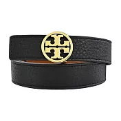 TORY BURCH MILLER荔枝紋牛皮雙面皮帶- XS 黑金
