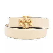 TORY BURCH ELEANOR小牛皮雙T大LOGO皮帶- 奶油白
