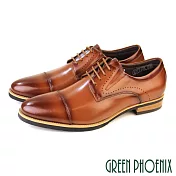 【GREEN PHOENIX】男 紳士鞋 商務鞋 德比鞋 皮鞋 綁帶 全真皮 牛皮 渲染 橫飾 EU39 棕色