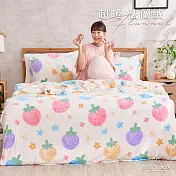 【DUYAN 竹漾】法蘭絨雙人四件式床包兩用毯被組 / 草莓乳酪