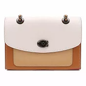 COACH 拼接皮革翻蓋旋釦斜背包-白駝