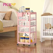 【PICKup】可移式四層抽屜嬰兒床邊/隙縫萬用收納推車(3抽)-DIY- 全透抽屜款(粉紅)