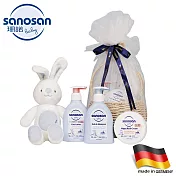 德國sanosan-珊諾baby re:mind QQ兔提籃禮盒(極潤乳液200ml+洗髮沐浴露200ml+全效修護膏 150ml)