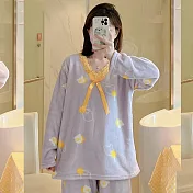 【Wonderland】甜美熊仔水貂絨長袖保暖睡衣褲家居服 XL 紫色