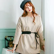 【Wonderland】輕熟女韓版毛呢顯瘦造型洋裝(2色) M 杏色