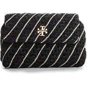 TORY BURCH 條紋翻蓋斜背鏈包-黑