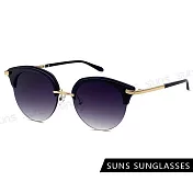 【SUNS】時尚眉架框太陽眼鏡 復古半框墨鏡 高質感金屬框 抗UV400 S809 漸進黑