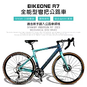 BIKEONE R7 鋁合金內走線SENSAN20速變速機械碟煞全能型彎把公路車煞變合一適合新手踏入公路車領域破風新利器- 藍綠