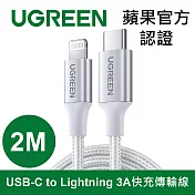 綠聯 iPhone充電線MFi蘋果官方認證USB-C to Lightning快充傳輸線 金屬編織版 (2公尺 極光銀)