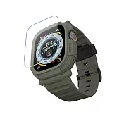 加拿大 Elkson Apple Watch Ultra 1/2 49mm Quattro Pro 2.0 一體成形軍規錶帶+9H鋼化膜 炭綠