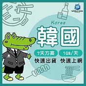 【WorldKing】韓國網卡7天高速流量(每天1GB，超過降速不斷網)