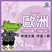 【WorldKing】歐洲多地區網卡15天高速流量(每天2GB，超過降速不斷網)