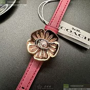 COACH蔻馳精品錶,編號：CH00178,28mm圓形玫瑰金精鋼錶殼玫瑰金色錶盤真皮皮革粉紅錶帶