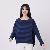 好我 Karen船型領柔軟條紋長袖上衣 藍