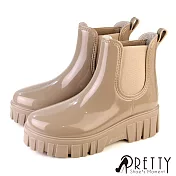 【Pretty】女 雨靴 雨鞋 防水靴 防水鞋 切爾西 短筒 厚底 EU36 杏色