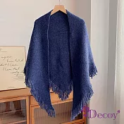 【Decoy】三角流蘇＊仿羊絨保暖披肩罩衫兩用圍巾/ 藍