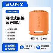 【SONY索尼】SRS-XB100可攜式無線藍芽喇叭 防撥水 重低音 (索尼公司貨) 橘色