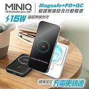 【MINIQ】15W磁吸式Magsafe/自帶立架/雙孔無線 急速快充行動電源(臺灣製造) 黑色