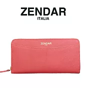【ZENDAR】限量1折 頂級NAPPA小牛皮拉鍊長夾 瑪蒂娜系列 全新專櫃展示品 粉紅色