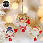 摩達客耶誕-可愛圓形木質彩繪(單面)吊飾-聖誕老公公+雪人+麋鹿(一組3入)