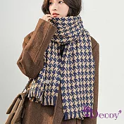【Decoy】日系千鳥＊復古學院仿羊絨圍巾/藍卡其