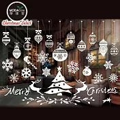 摩達客耶誕-白色10號聖誕吊飾球聖誕冬樹麋鹿-無痕窗貼玻璃貼*2入-優惠組合(75x35cm/張)