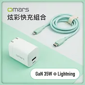 【omars】炫彩快充組合｜GaN 35W 快速充電器+PD20W 炫彩快速傳輸充電線 Type-C to Lightning 湖水綠
