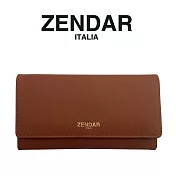 【ZENDAR】限量1折 頂級小牛皮十字紋三摺長夾 蘿絲系列 全新專櫃展示品 (琥珀色 送禮盒提袋)  琥珀色