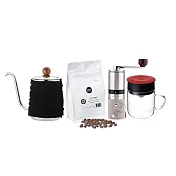 【PO:Selected】丹麥POx黑沃耶加雪菲咖啡四件組(手沖壺-黑/玻璃杯240ml-共4色/咖啡磨2.0) 紅