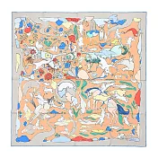 Hermes 愛馬仕 Mille et Un Lapins 90 cm手工捲邊斜紋真絲方巾 淺灰/米金