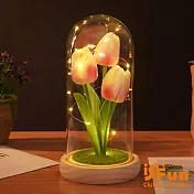 【iSFun】仿真鬱金香＊情人玻璃罩桌上擺飾小夜燈/粉