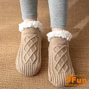 【iSFun】麻花羊羔絨＊居家兩用拖鞋保暖短襪套/ 淺咖35-38號