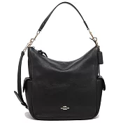 COACH 素面荔枝紋皮革兩用包-黑