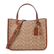 COACH 滿版logo拼接皮革兩用包-卡其駝