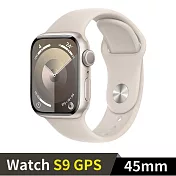 Apple Watch S9 GPS 45mm 鋁金屬錶殼搭配運動型錶帶 (星光鋁星光錶帶(M/L))