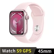Apple Watch S9 GPS 45mm 鋁金屬錶殼搭配運動型錶帶 (粉紅鋁淡粉錶帶(M/L))