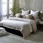法國CASA BELLE《波光瀲豔》雙人天絲刺繡拼接四件式防蹣抗菌吸濕排汗兩用被床包組(共兩色)-卡其色