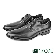 【GREEN PHOENIX】男 皮鞋 紳士鞋 德比鞋 商務鞋 全真皮 綁帶 EU40 黑色