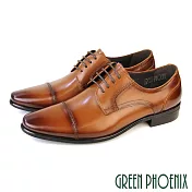 【GREEN PHOENIX】男 德比鞋 紳士鞋 商務鞋 皮鞋 綁帶 全真皮 牛皮 橫飾 渲染 EU38 棕色
