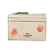 COACH 花卉鑰匙皮革零錢包-白